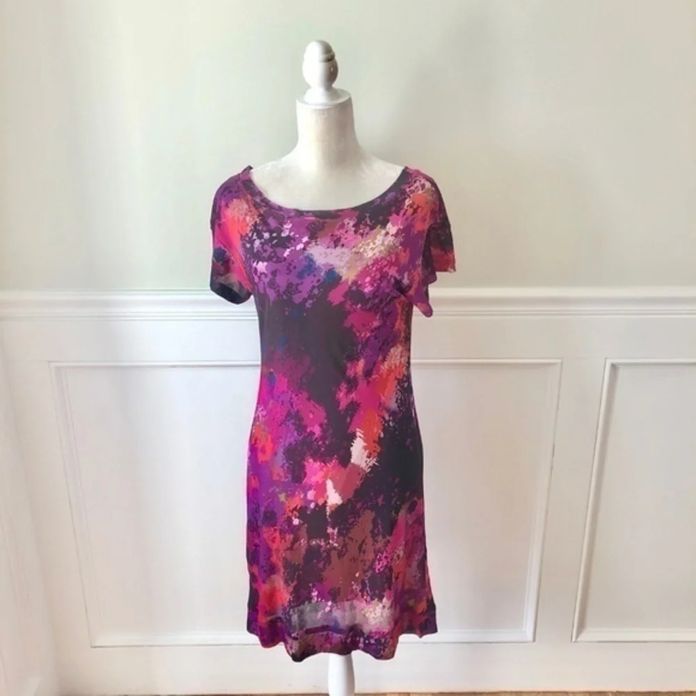 Trina Turk Dress Pink Abstract Print Cap Sleeve M